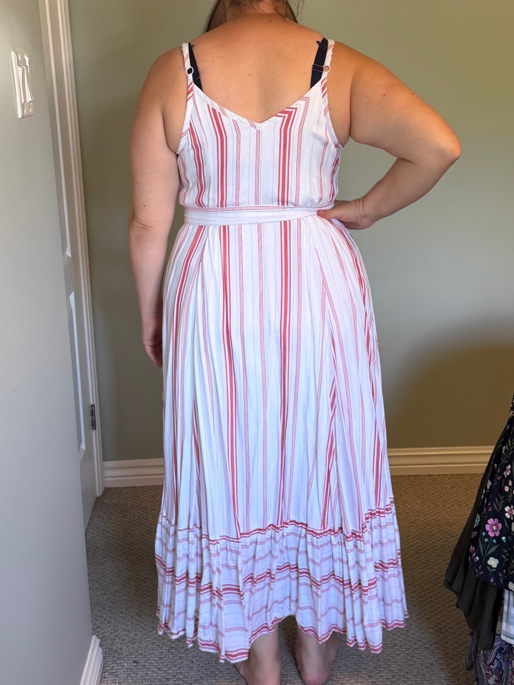 Torrid White and Red Striped Midi Dress with Tie Waist - Picture 3 of 12